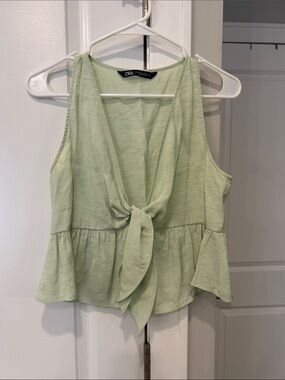 Zara Sage Green Tie-Front Peplum Camisole